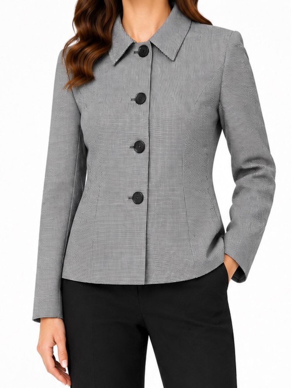 Talbots Petites 100% Linen Black White Houndstooth Blazer Jacket Size 14P